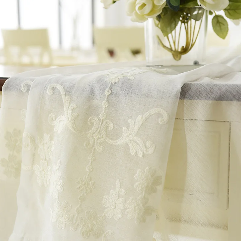 Шторы из льняной ткани с 3D вышивкой прозрачные Занавески Из чистого белого тюля