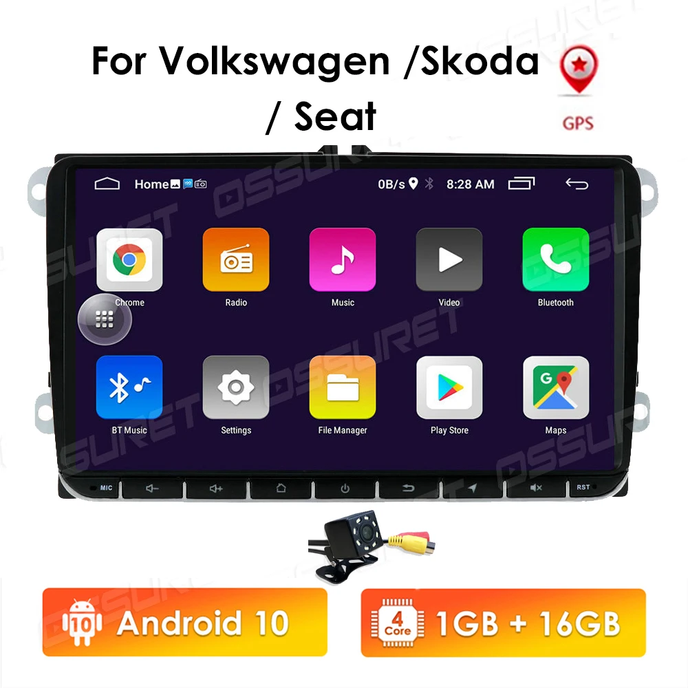9 ''Android 10 Автомобильный мультимедийный GPS навигатор 1024*600 4 ядра для VW Volkswagen Skoda