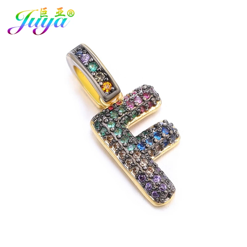 Gold F Juya DIY шнур кожаный вывод многоцветный Циркон с радужным блеском золото 26 буквы алфавита кулоны с надписями поставки - Окраска металла: Gold F