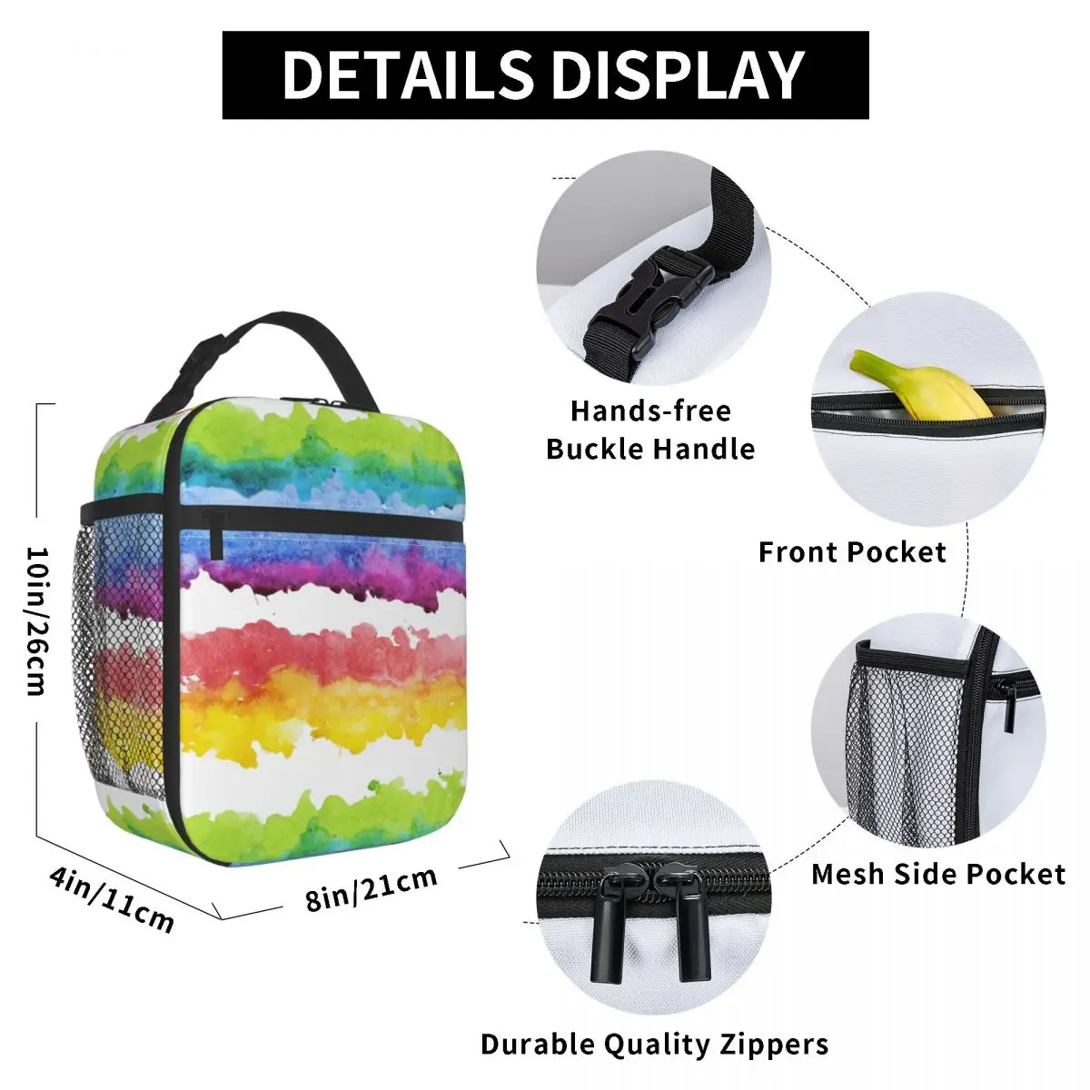

Watercolor Horizontal Wavy Clouds Lunch Bag for Women Men Large Insulated Lunch Box with Water Bottle Holder and Pockets