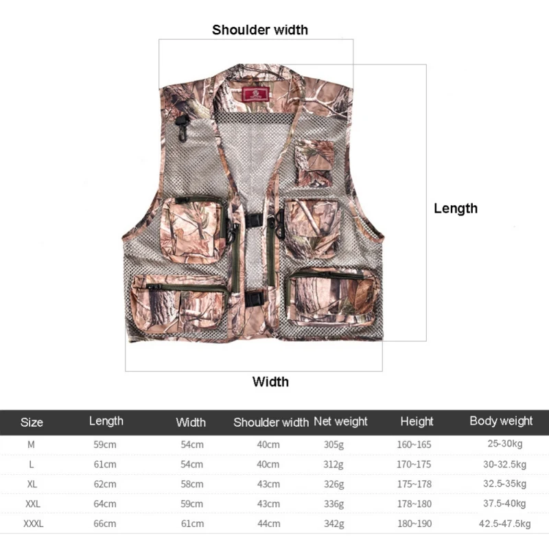 

Camouflage Fishing Vest Mesh Multifunctional Breathable Jacket Clothing Multi-Pocket Waistcoat Hunt Hike Shooting Travel