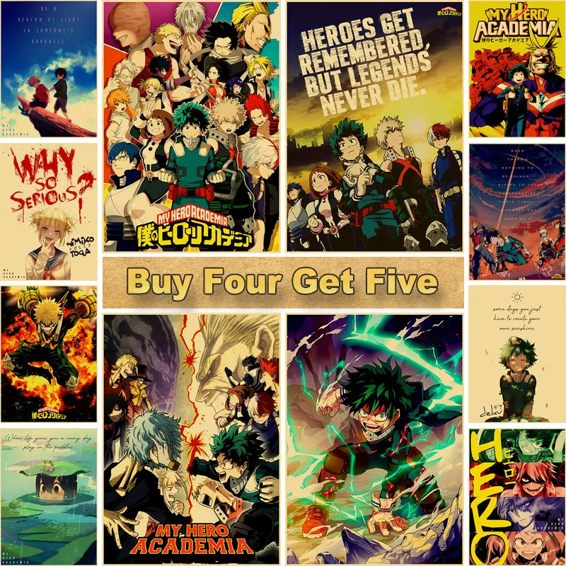 

Vintage My Hero Academia Posters Retro Japanese Anime Poster Wall Sticker Home Decor Bedroom Bar Cafe Art Decoration Painting