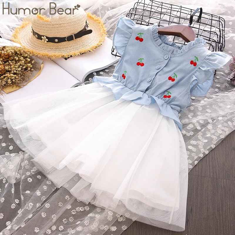 blue-BN511 Humor Bear/ г.; платье принцессы для девочек; одежда для маленьких девочек с принтом вишни; вечерние платья; летняя одежда для малышей; детское платье для девочек - Цвет: blue-BN511