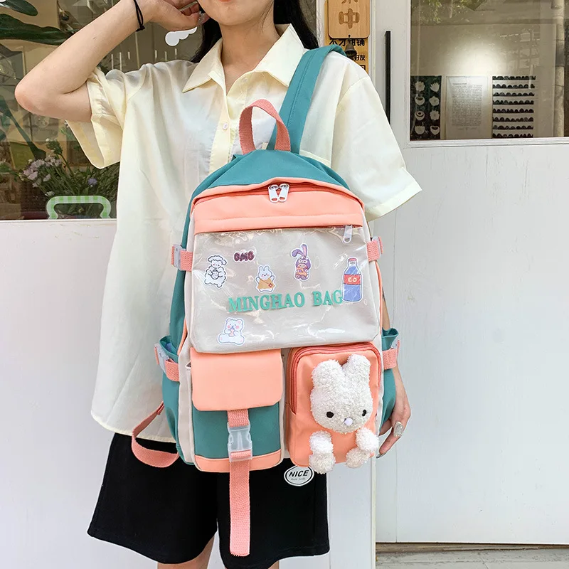 

Вместительный прозрачный рюкзак для женщин, новинка 2021, Студенческая школьная сумка для компьютеров, Mochila, Детский милый рюкзак для книг, су...