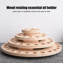 4-layer Rotating Essential Oil Rack Durable Perfume Display Stand Solid Wooden Massage Oil Holder 63 Compartments