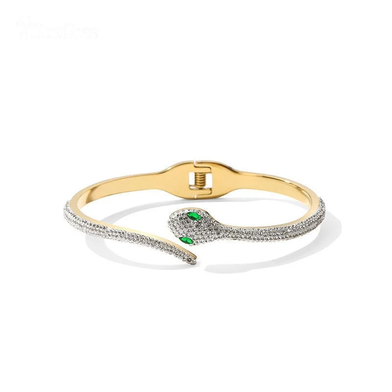 

European and American simple fashion personality versatile snake-shaped titanium steel bracelet female white snake open bracelet