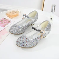 spring summer kids high heel shoes girl leather shoes flower casual pink glitter children 2022 new shoe butterfly knot size26 38