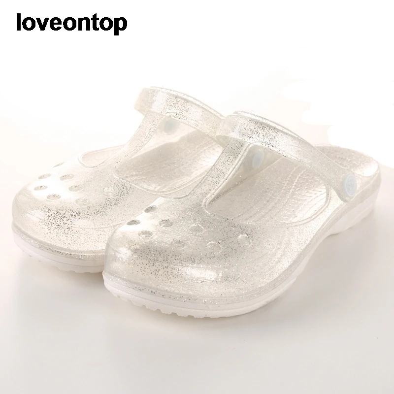 Новые летние женские сандалии Loveontop удобные сандалии-желе блестящих цветов на