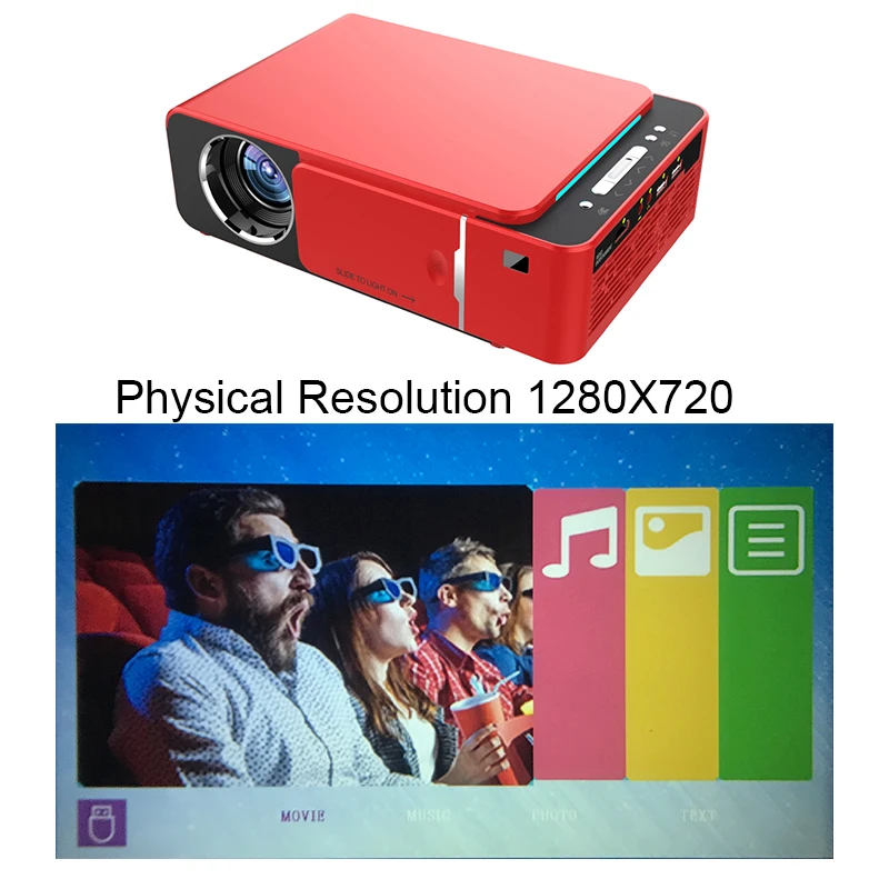 T6-Basic-Red ALSTON T5 полный светодиодный hd-проектор 2500 люмен HDMI USB 1080p портативный проектор фильмов Beamer - Цвет: T6-Basic-Red