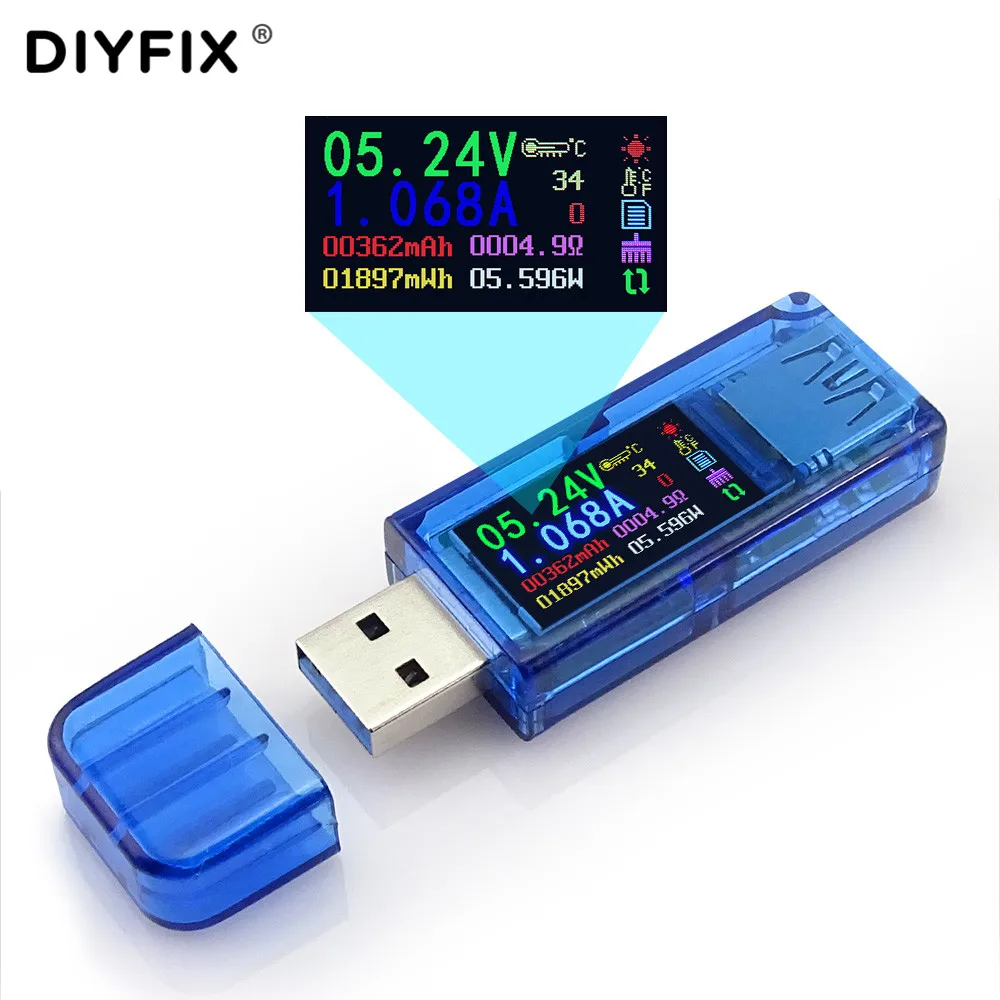 

DIYFIX USB 3.0 Tester HD Color LCD Voltmeter Ammeter Voltage Current Meter Multimeter Battery Charge Power Bank AT34 USB Tester