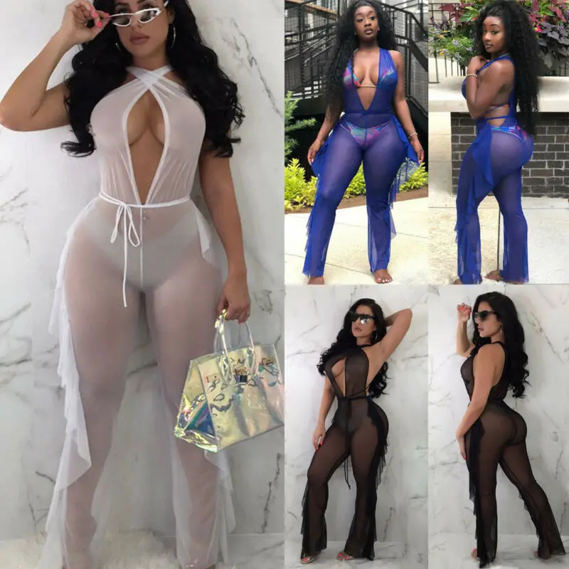 Комбинезон женский прозрачный сетчатый пляжная одежда накидка на бикини