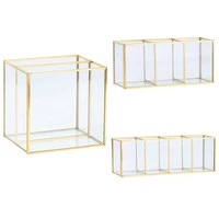 nordic gold grid glass flip storage tank box luxury modern cosmetics storage box container micro landscape flower room promotion
