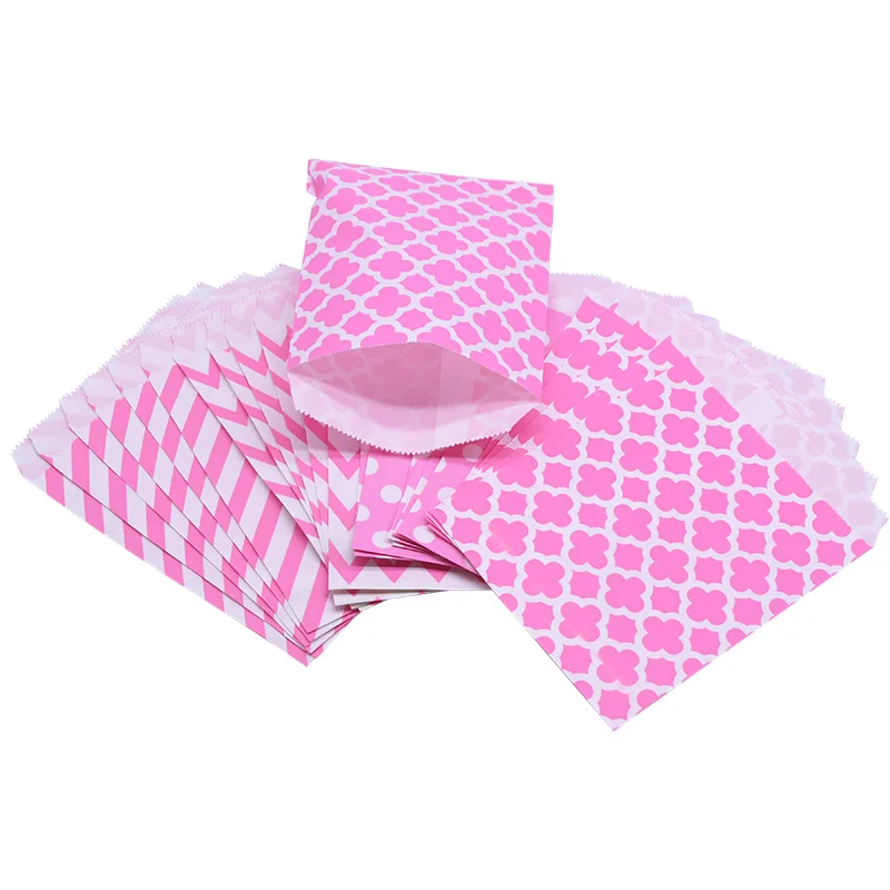 25/50pcs 18*13cm Kraft Paper Bags Wave Stripe Dot Gift Bag for Wedding Birthday Candy Snack Bag Festival Party Wrapping Supplies