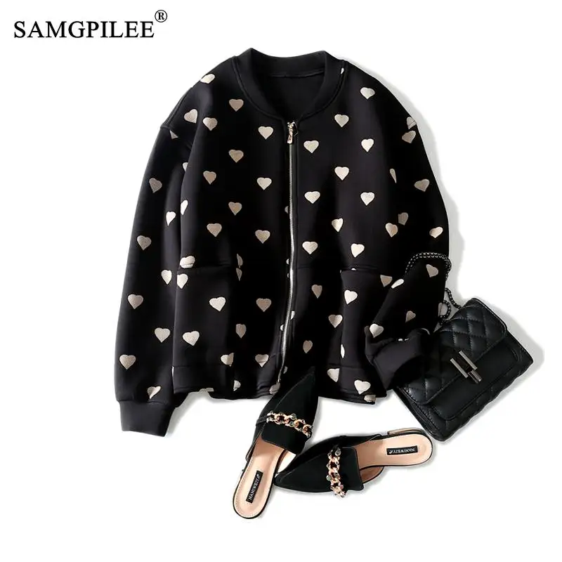 

Женский хлопковый свитшот с длинным рукавом, на молнии, с воротником-стойкой