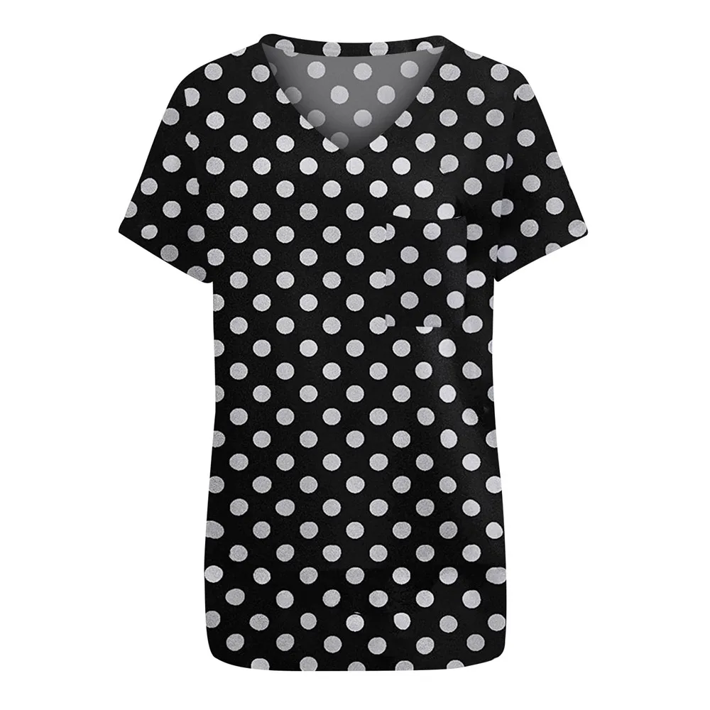 

Loose Shirts Women Tops Dot Print V Neck Short Sleeve Summer Top Tees Casual Woman Tshirts Fashion Tshirt