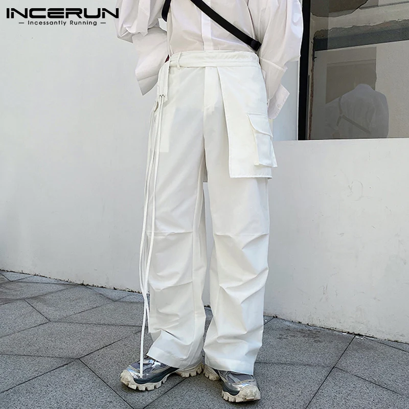 

2021 Men Cargo Pants Joggers Personality Solid Multi Pockets Casual Trousers Men With Belt Baggy Streetwear Pants S-5XL INCERUN