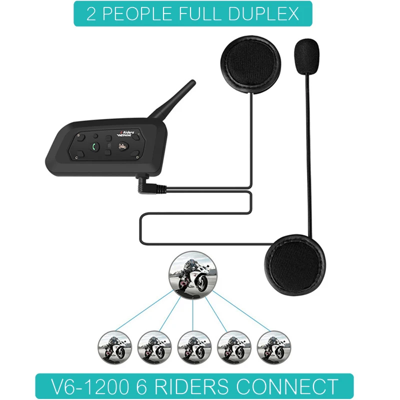 QPLOVE VnetPhone 1 шт. V6 мотоцикл Bluetooth домофон 1200 м расстояние беспроводной говорящий шлем аксессуары Франция и Испания