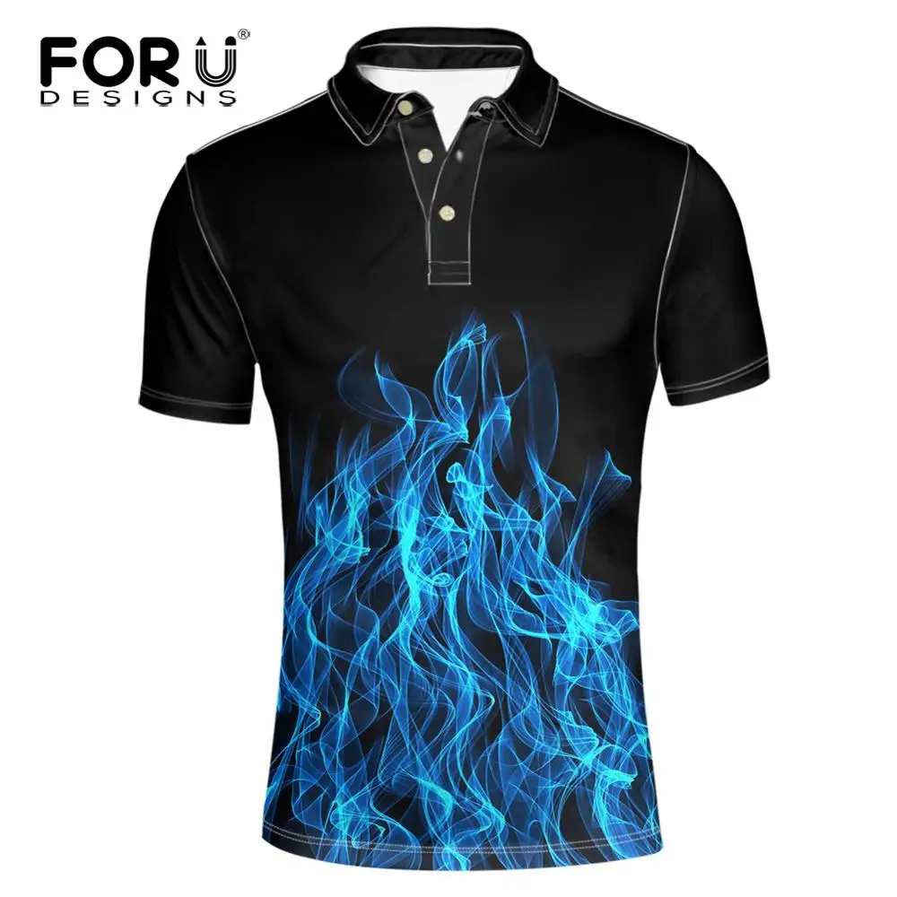 

FORUDESIGNS Fashion Blue Flame with Fire 3D Printed Men's Polos Shirt Casual Summer Tops For Men Brand Tops&Tees XXXL Hot Sales