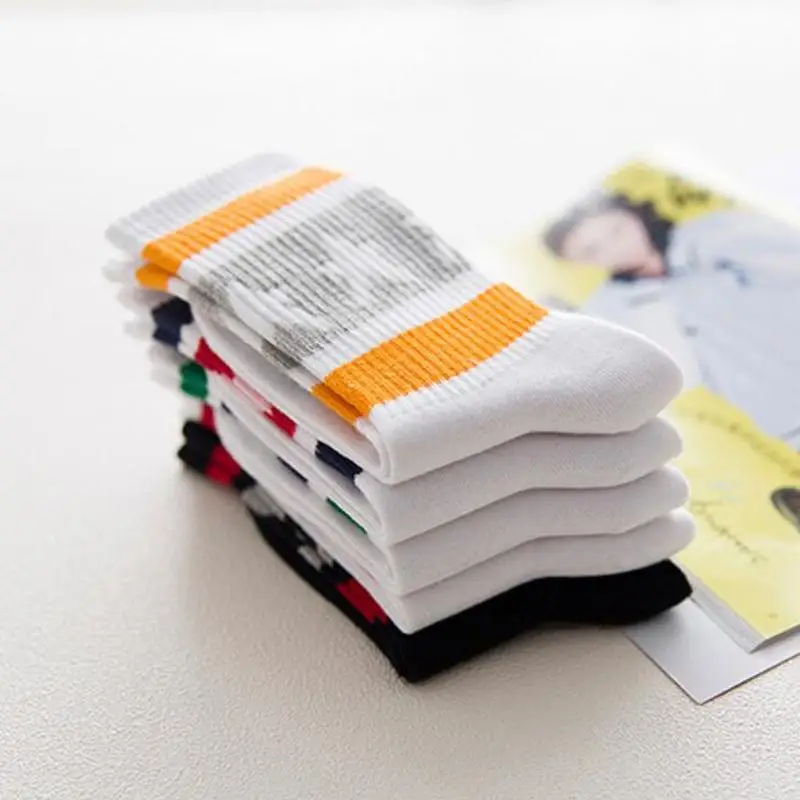 Корейский стиль женские носки Харадзюку в полоску с рисунком медведя из мультика