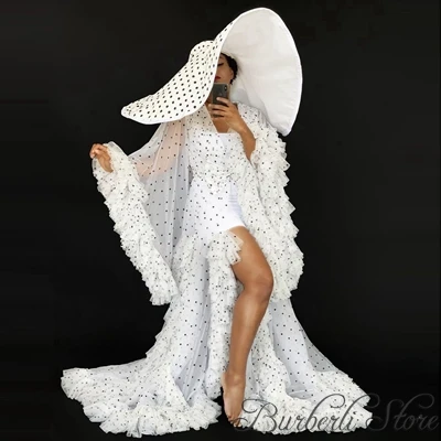 

Unique White Tulle Maternity Robes Women Sheer Long Maxi Photoshoot Fluffy Tiered Tulle Robe Formal Event Overlay Dress