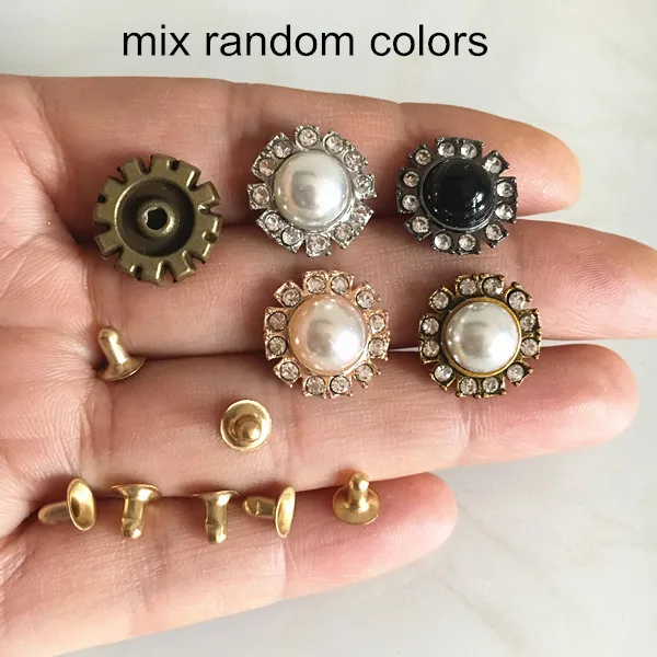 Mix Random Colors 35 наборов-металлические заклёпки в виде подсолнуха, шпильки, 14 мм золотистая Серебристая черная бронза, стразы с жемчугом, украшения для обуви, одежды - Цвет: Mix Random Colors
