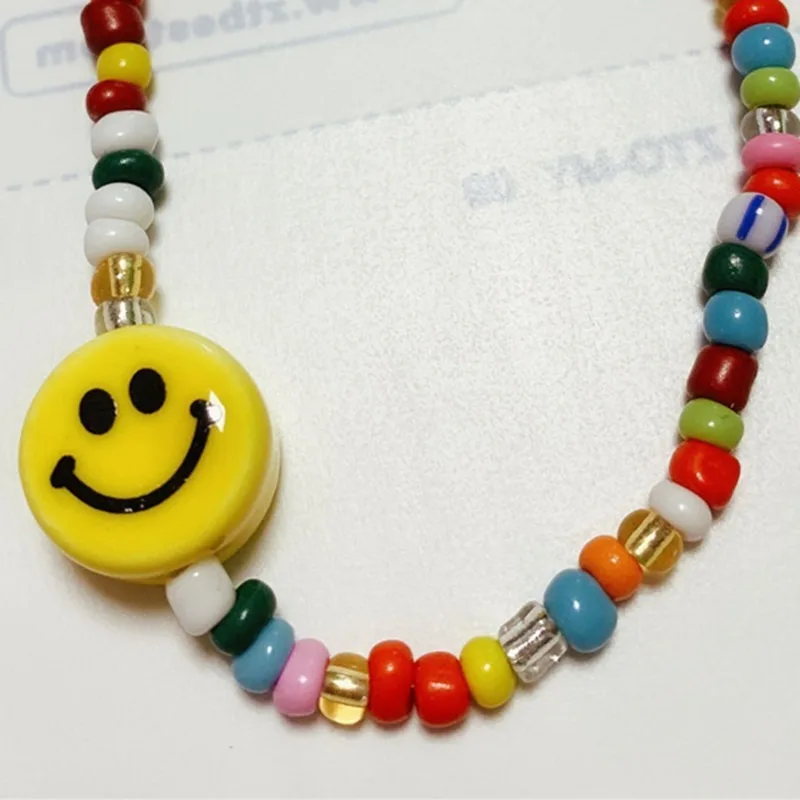 

Smiley Necklace Women Simple Necklaces Chain High Quality Ladies Beads Pendant Sweet Jewelry Gold Color Trendy Korean Collares