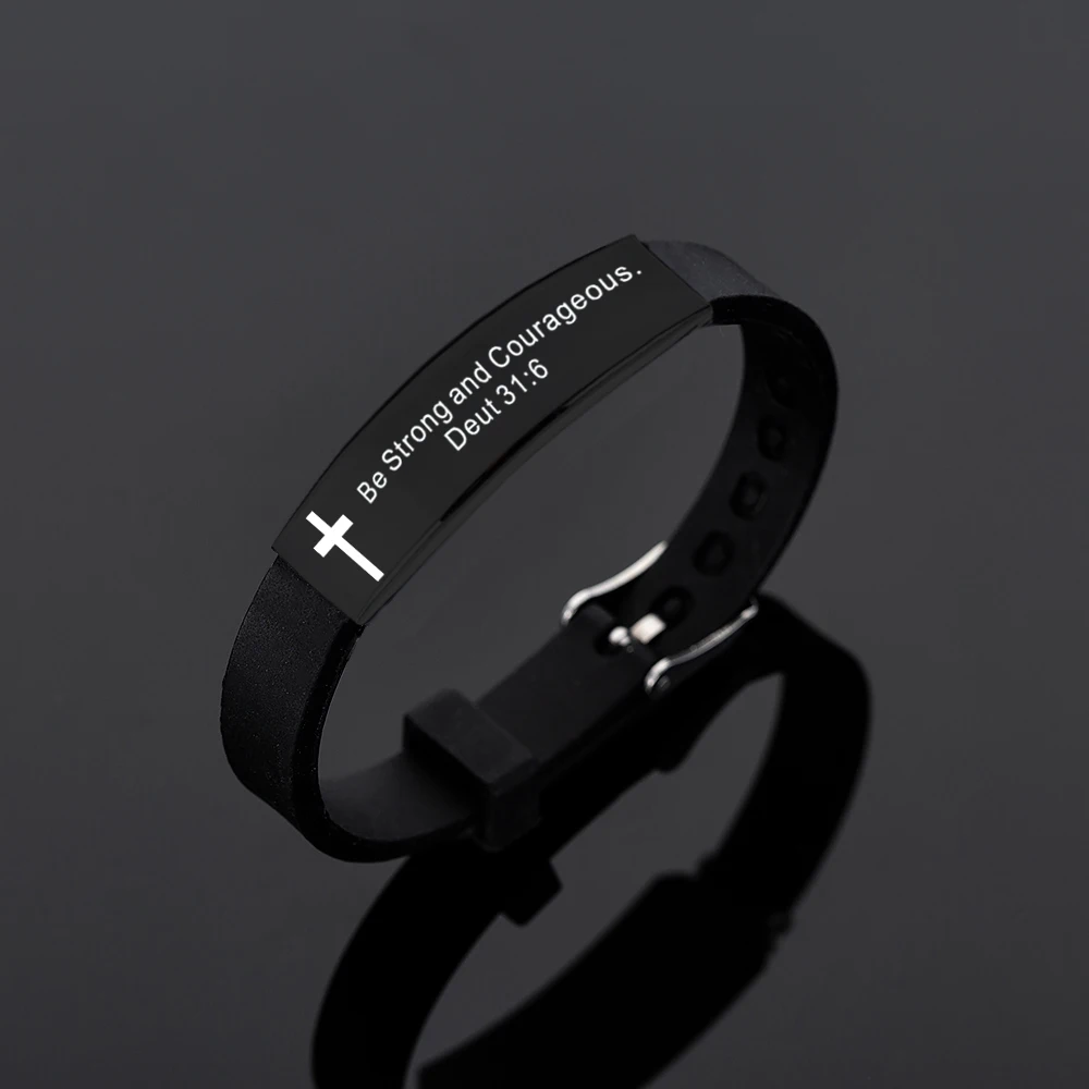

Quote Religious Cross Jesus Scripture Christian Bible Verse Inspirational Faith Silicone Bracelets For Men Jewelry