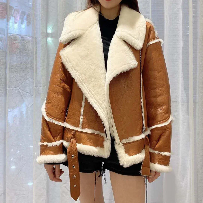 

Winter Female Jacket 2021 New Arrival Short Coat Moto & Biker Natural Real Sheep Fur Full Pelt Thick Warm Women Parka