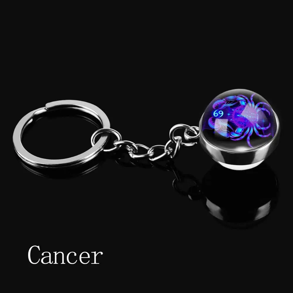 Cancer Знак зодиака брелки 12 Созвездие Лев Дева весы скорпион кулон «Стрелец» двойное лицо брелок держатель для ключей день рождения - Цвет: Cancer