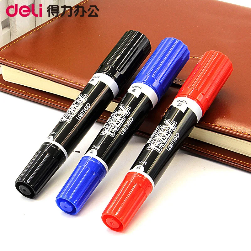 Маркировочная ручка Deli с двумя головками 3 шт. водонепроницаемая черная синяя |