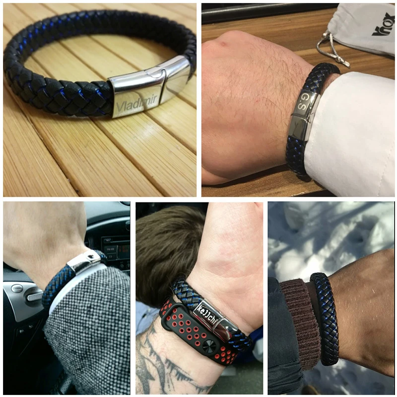 Стильный мужской браслет Vnox с изображением имени на заказ из нержавеющей стали