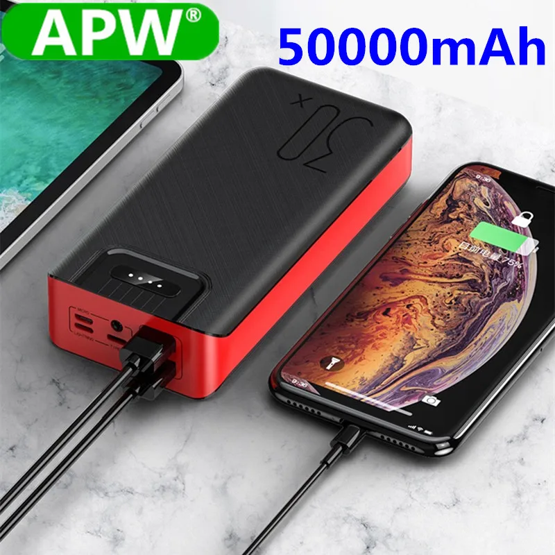 Внешний аккумулятор 50000 мАч TypeC Micro USB QC Быстрая Зарядка светодиодный дисплей
