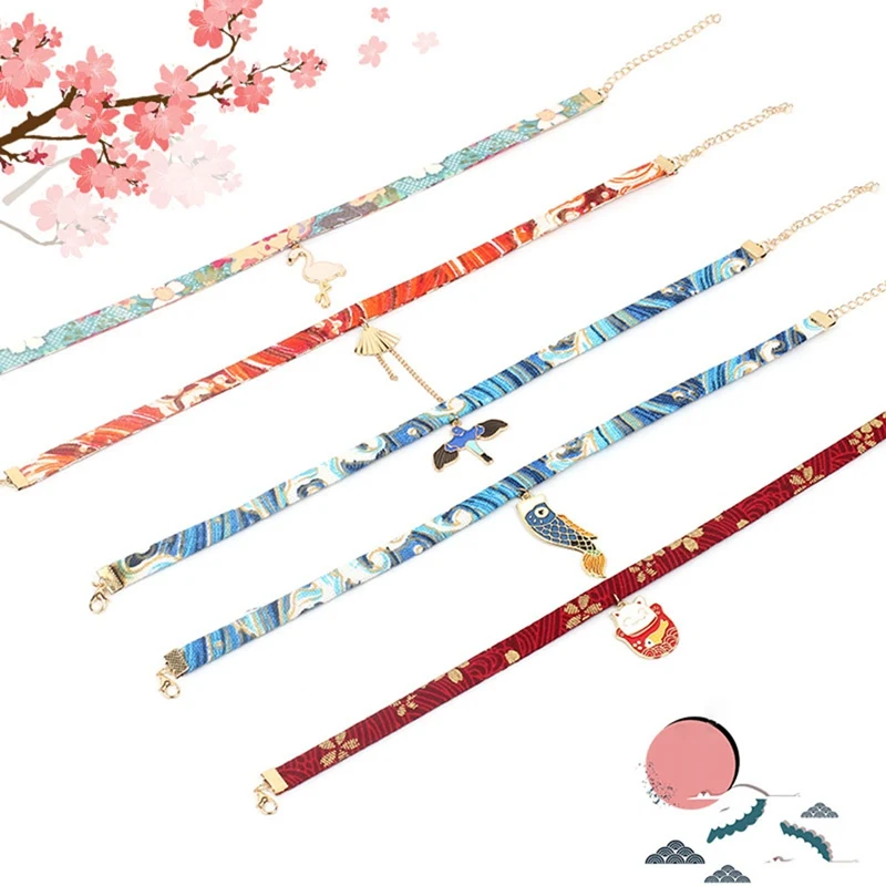 Japanese Retro Crane Cherry Tassel Choker Dark Red Personality Neck Band Collar Chain Jewelry Accessory Gift | Украшения и