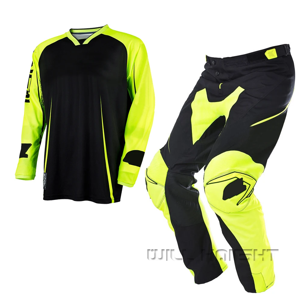 MX гонки набор передач Джерси и брюки комбо черный желтый комплект Мотоцикл Байк