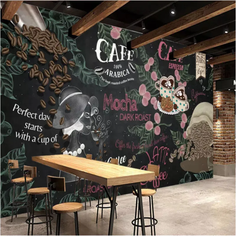 Европейская ручная роспись для кафе и досок 3D обои стен кофейного дома|Обои| |