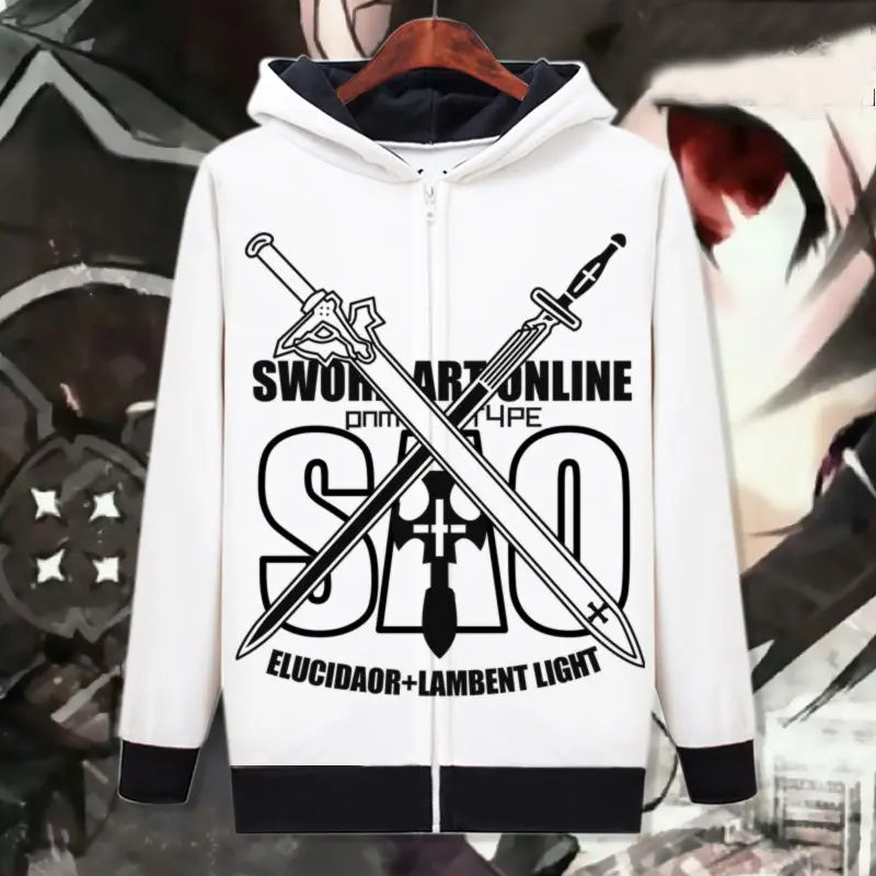Sword Art Online Cosplay Printed Kirito Kirigaya Kazuto Fleece Coat Men Women Winter Thick Outwear Asuna Yuuki Zipper Clothing |