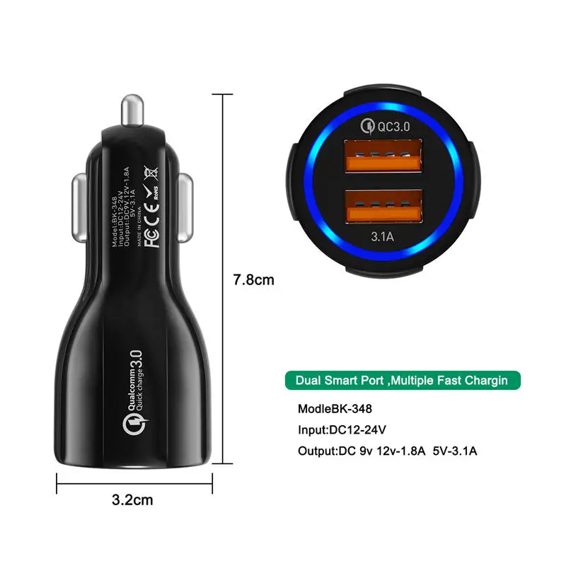Автомобильное зарядное устройство GTWIN Quick Charge 3,0 USB для iPhone 11 Pro Max Xiaomi huawei P30 QC3.0 3.1A быстрое автомобильное зарядное устройство для телефона
