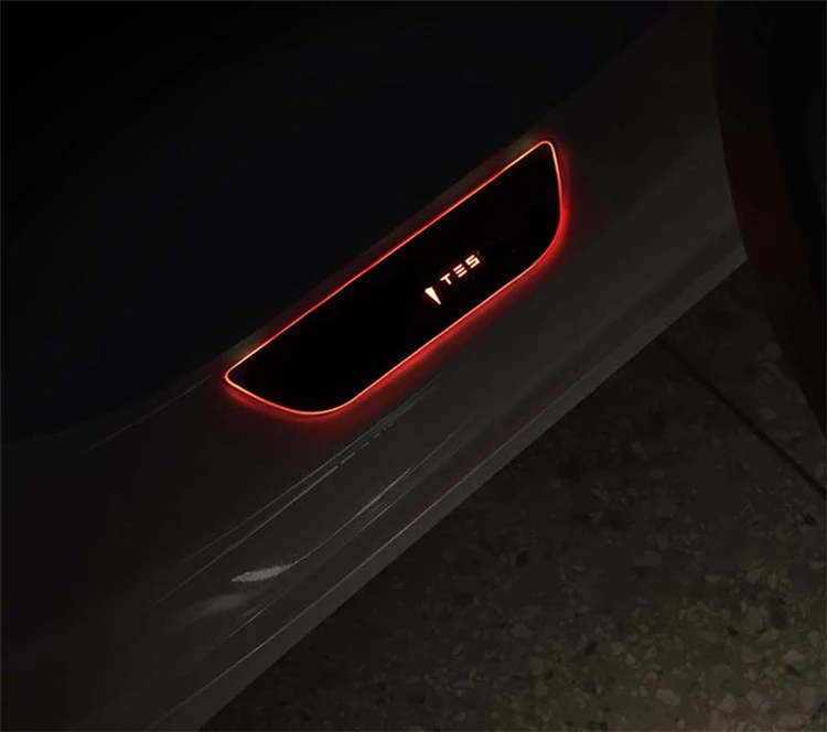 Интерьерные аксессуары для Tesla модель 3 модель 3 led порог двери порог приветственные огни педаль отделка Декоративная наклейка на рамку