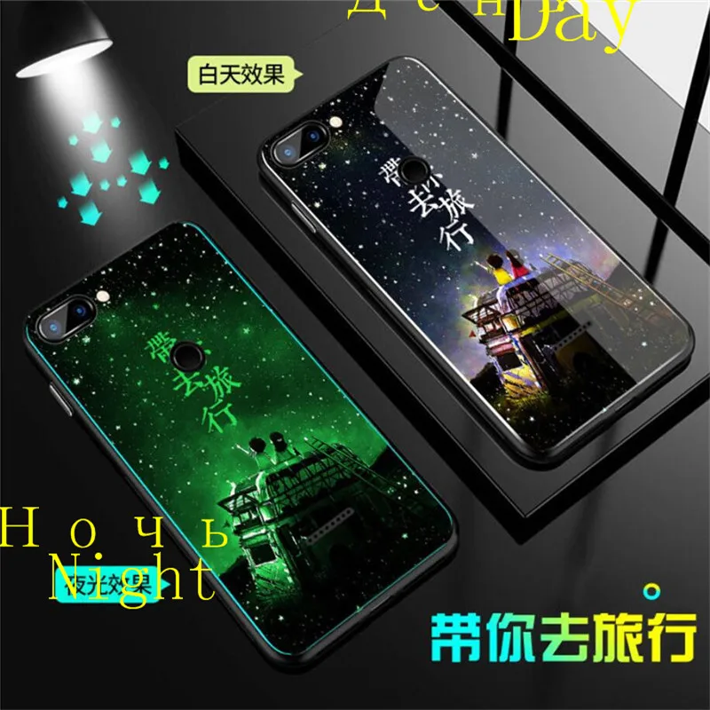 Luminous Tempered Glass Case For Xiaomi Mi A2 Lite Glow Back Cover Redmi 6 6A Pro Silicone | Мобильные телефоны и