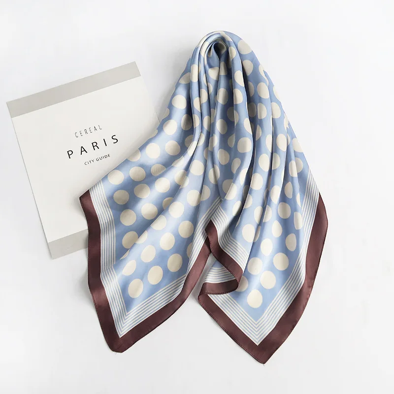 

70*70cm Square Silk Feeling Scarf Spain Fashion Women Luxury Brand Loop Dot Head Skinny Hair Tie Band Small Square Wrap Shawl