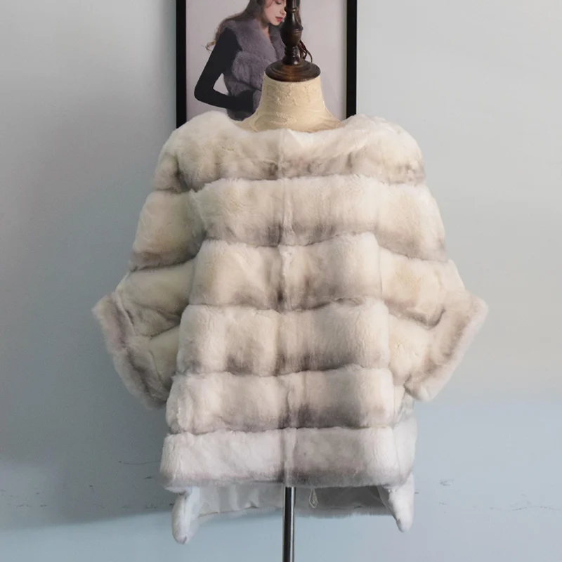 Black-White Tatyana Furclub, натуральное меховое пальто, зимняя куртка для женщин, верхняя одежда, модная накидка, натуральный мех кролика, куртка, Полный Пелт размера плюс, парки - Цвет: Black-White