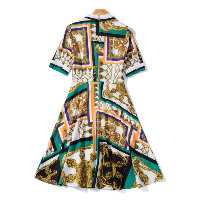 

DIDABOLE Fashion Vintage New Women'S Summer Lapel Short Sleeve Printed Patchwork Elegant Party Mini A-Line Dress