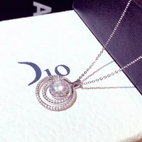 new arrives super shine cz round shape women necklace aaa bling zirconia delicate thin chain for bridal wedding jewelry pendant