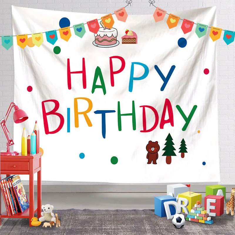 

Happy Birthday Tapestry Wall Hanging Kawaii Decor Cartoon Letters Tapestri Kids Room Bedroom Wall Decor Party Decoration Tapiz
