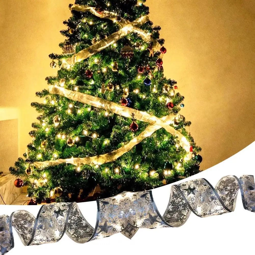 

1 Roll Christmas Ribbon Xmas Elements Design Waterproof Fabric Fairy String Lights for Party