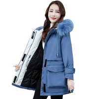 leisure thicken cotton clothing coat new womens winter jacket hooded fur collar padded jackets women ladies coats loose tooling