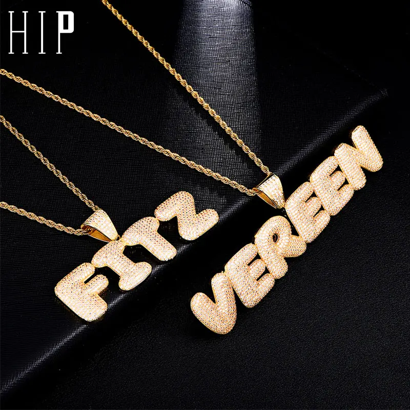 Хип хоп обычай имя Циркон льдом из пузыря цепочка с буквами подвески и ожерелья