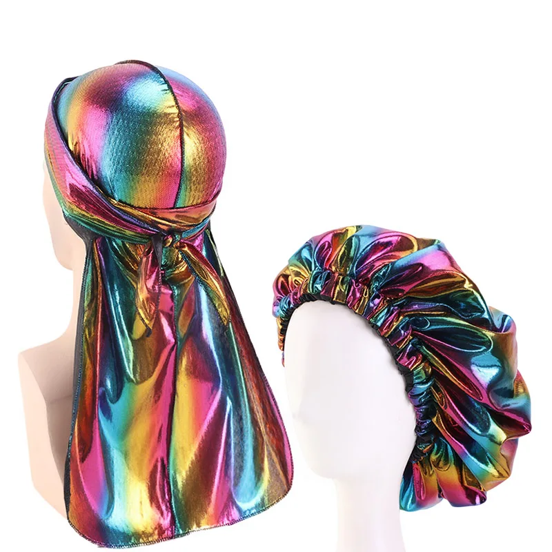 

2 pcs Sets Large size Bonnet and Durag for Women Men Doo Rag Head Wear Night Sleep Cap Reversible Hair Cover Styling Accessories