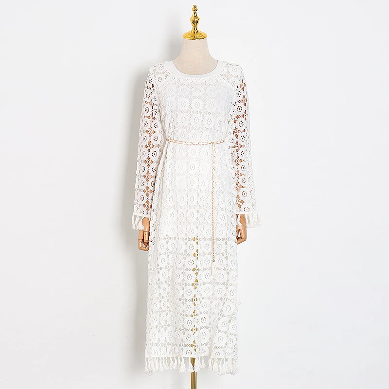 Женское кружевное платье TWOTWINSTYLE вечернее ажурное до щиколотки с длинным рукавом