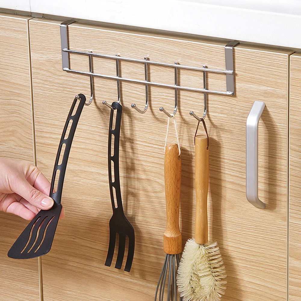 

Kitchen hook stainless steel wall hanging free punching door rear 5 with bathroom clothes hooks wx7201526